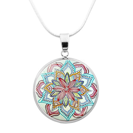 Glass Mandala Flower Dome Pendant Necklace MAND-PW0001-02B-1