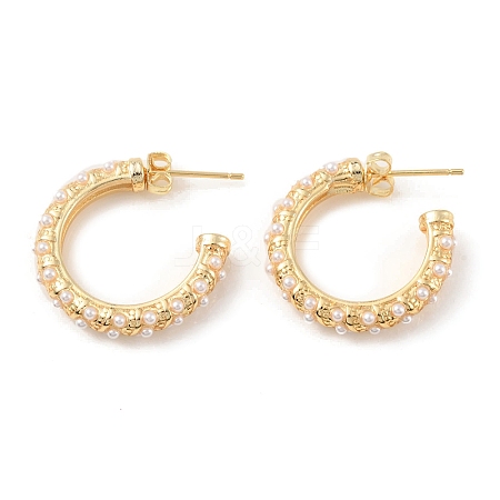 Plastic Pearl Beaded Ring Stud Earrings EJEW-C060-01G-1