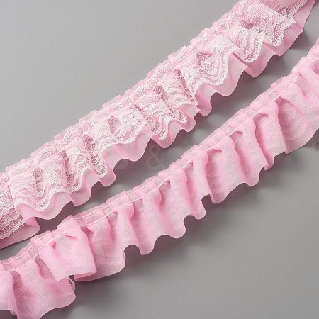 Double-Layer Pleated Polyester Chiffon Lace Trim OCOR-WH0047-19B-1