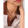 304 Stainless Steel Teardrop Pendant Natural African Turquoise(Jasper) Round Beaded Necklaces for Women WGE7304-01-2