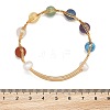 Round Mixed Gemstone Braided Bangle with Natural Pearl BJEW-JB08000-3