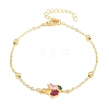 Brass Pave Colorful Cubic Zirconia Flower Link Bracelets for Women KK-CBA68DA-04G-4