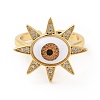 Cubic Zirconia Sun with Evil Eye Open Cuff Ring with Acrylic RJEW-B042-09G-01-2