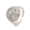 Real Platinum Plated Brass Micro Pave Clear Cubic Zirconia Cuff Rings RJEW-L113-018P-04-1