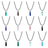FIBLOOM 12Pcs 12 Styles Double Terminated Pointed Bullet Natural & Synthetic Mixed Gemstone Pendant Necklaces with Wax Cords NJEW-FI0001-44-8