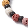 Natural Lava Rock & Coconut Shell Beaded Stretch Bracelets for Women Men BJEW-JB12470-02-3