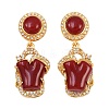 Brass Micro Pave Clear Cubic Zirconia Flat Round with Nuggets Dangle Stud Earrings EJEW-Z131-02G-4