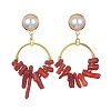 Dyed Synthetic Coral Irregular Column Beaded Dangle Stud Earrings EJEW-TA00293-1