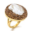 Natural Pearl Oval Open Cuff Ring with Rhinestone RJEW-D005-05G-1
