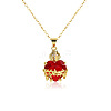 Brass Micro Pave Clear Cubic Zirconia and Red Resin Scared Heart Pendant Necklaces for Women FS-WG476F5-01-6