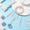 Natural Rose Quartz Chip Pendant Decorations with Brass Moon & Cable Chain & Electroplated Quartz Crystal Tassel HJEW-JM01650-04-2