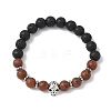 2Pcs 2 Styles Halloween Natural Wood & Lava Rock Round Beads Stretch Bracelets BJEW-JB12351-3