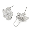 Flower Brass Micro Pave Cubic Zirconia Stud Earrings Finding KK-E083-21P-2