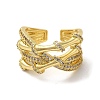 Brass Cubic Zirconia Bamboo Open Cuff Ring X-RJEW-Z019-01G-2