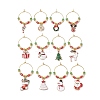 Christmas Theme Electroplate Glass Beads & Alloy Enamel Wine Glass Charms AJEW-JO00256-1