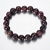 Faceted Natural Garnet Round Bead Stretch Bracelets BJEW-JB09123-1
