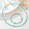 Round Synthetic Turquoise & Natural Red Agate & Freshwater Pearls Beaded Bracelets & Necklaces Sets for Women JT3894-3-2