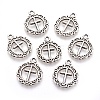 Tibetan Style Flat Round with Cross Alloy Pendants TIBEP-Q054-07AS-RS-1