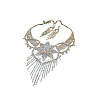 Brass Crystal Rhinestone Flower Tassel Necklace & Teardrop Tassel Dangle  FS-WGD5E39-01-4