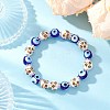 Handmade Flower Printed Porcelain Ceramic & Handmade Lampwork Evil Eye Beads Stretch Bracelets for Women BJEW-JB12105-01-1