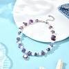 Alloy Enamel Shell Shape Charm White Round Shell Pearl & Natural Amethyst Chip Beaded Anklets AJEW-AN00734-03-1