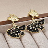 Ginkgo Leaf Brass Pave Clear Cubic Zirconia Stud Dangle Stud Earrings for Women EJEW-G391-10G-01-1