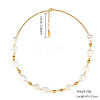 Natural Pearl Square & Flat Round Beaded Necklace with Stainless Steel Chains for Women SX4591-1-3