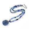 Natural Blue Aventurine(Dyed & Heated) 4.5mm Round Beaded Flower Pendant Necklaces NJEW-T016-04E-3