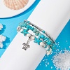 3Pcs 3 Style Synthetic Turquoise Chips & Starfish Beaded Stretch Bracelets Set BJEW-TA00391-5