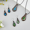 FIBLOOM 2 Sets 2 Colors Teardrop with Flower Glass Dangle Earrings & Pendant Necklace SJEW-FI0001-14-5