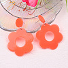 Flower with Flat Round Opaque Acrylic Dangle Stud Earrings FS-WG69462-12-1