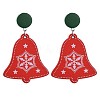 Christmas Bell Dyed Poplar Wood Dangle Stud Earrings EJEW-JE03359-01-1