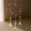 Heart Natural Amethyst Chips Hanging Ornaments HJEW-G024-01D-1