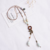 Ethnic Alloy Leaf & Porcelain & Wood Ring Pendant Adjustable Y Necklaces for Women FS-WG89735-01-1