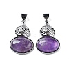 Natural Amethyst Oval Pendants G-A093-02P-02-1