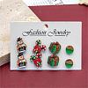 4 Pairs Candy Cane & Snowman & Christmas Gift Printed Wood Stud Earrings EJEW-OY001-01-5