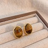 Brass Tiger Eye Stud Earrings EJEW-B120-05G-04-1