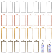 CHGCRAFT 48Pcs 4 Colors Alloy Open Back Bezel Rectangle Pendants FIND-CA0008-80