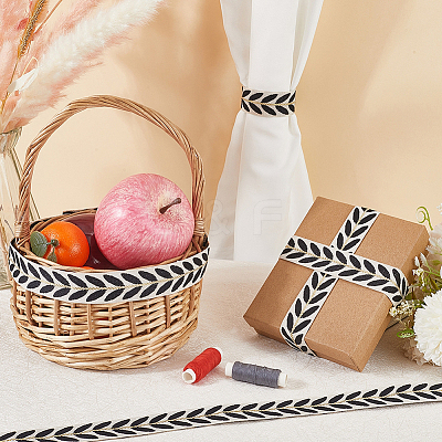 3Skeins Polyester Leaf Jacquard Ribbons SRIB-CY0001-20C-1