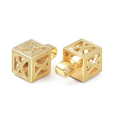 Alphabet Brass Micro Pave Clear Cubic Zirconia Pendants ZIRC-O045-01G-X-1