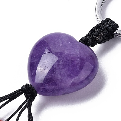 Natural Amethyst Heart with Mixed Gemstone Tassel Keychains KEYC-P012-03P-01-1
