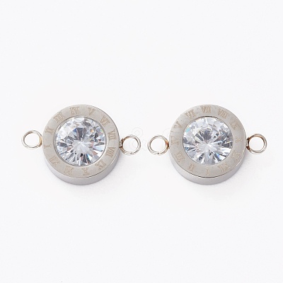 304 Stainless Steel Micro Pave Clear Cubic Zirconia Links Connectors X-STAS-I169-01P-1