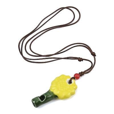 Adjustable Sunflower Porcelain Whistle Pendant Waxed Cord Necklaces for Women LS-FB-CBA68CE-01B-1