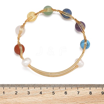 Round Mixed Gemstone Braided Bangle with Natural Pearl BJEW-JB08000-1