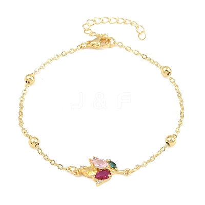 Brass Pave Colorful Cubic Zirconia Flower Link Bracelets for Women KK-CBA68DA-04G-1