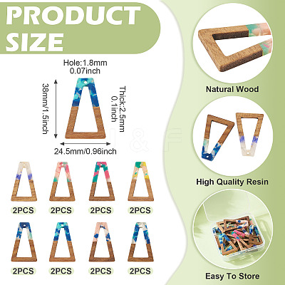 16Pcs 8 Colors Resin and Walnut Pendants FIND-TA0006-47-1