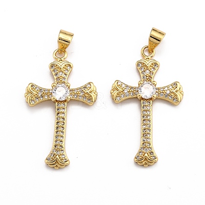 Brass Micro Pave Clear Cubic Zirconia Pendants ZIRC-J025-45G-1