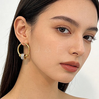 304 Stainless Steel Rhinestone Hoop Earrings EJEW-T057-01G-1