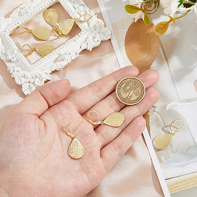 4 Pairs Teardrop Brass Leverback Earrings EJEW-HS0001-21G-1
