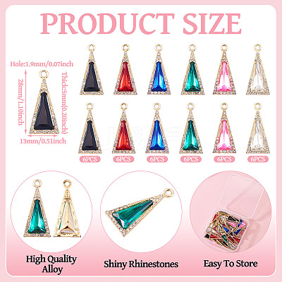 36Pcs 6 Colors Zinc Alloy Glass Pendants ALRI-TA0001-36-1